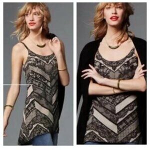 CAbi Monaco Cami Tunic Dress #3278 - Medium, Black/Beige Lace Print